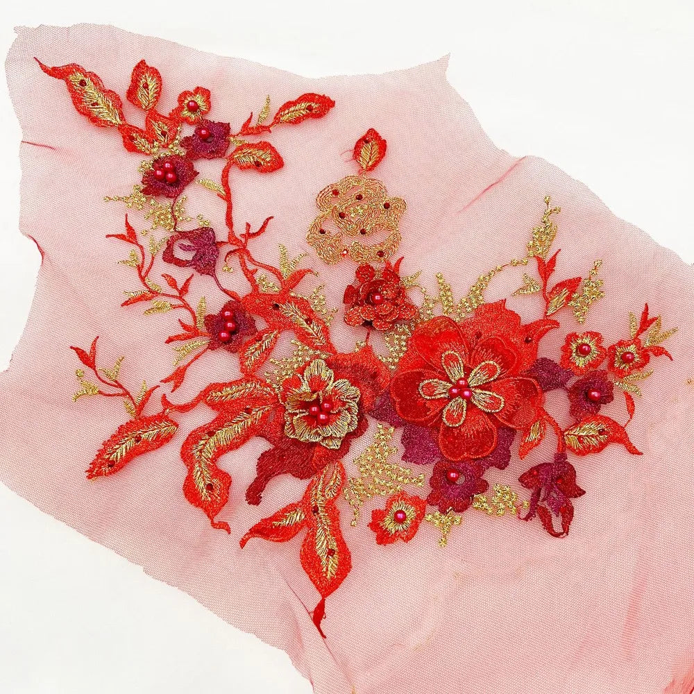 3D Flowers 3D Embroidered Patches Colorful Sequined Flower Lace Sewing On Patches Elegant Multi-functional Beaded Lace Applique