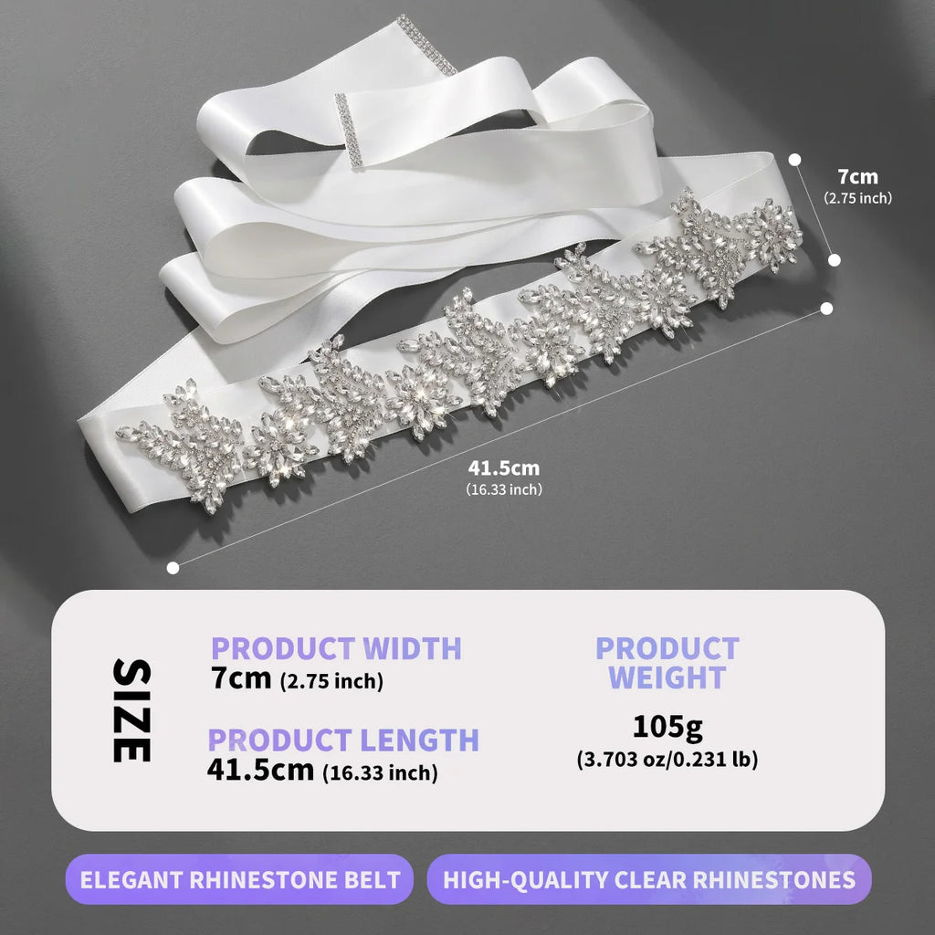 Luxury 41.5cm Rhinestone Wedding Belt High Quality Crystal Bridal Sash Silver Flower Applique for Evening Party Gown Prom Dress