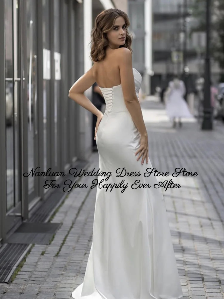 2026 Minimalist Satin Strapless Wedding Dress Sweetheart Mermaid Bridal Gown Vestidos de Novia Customized