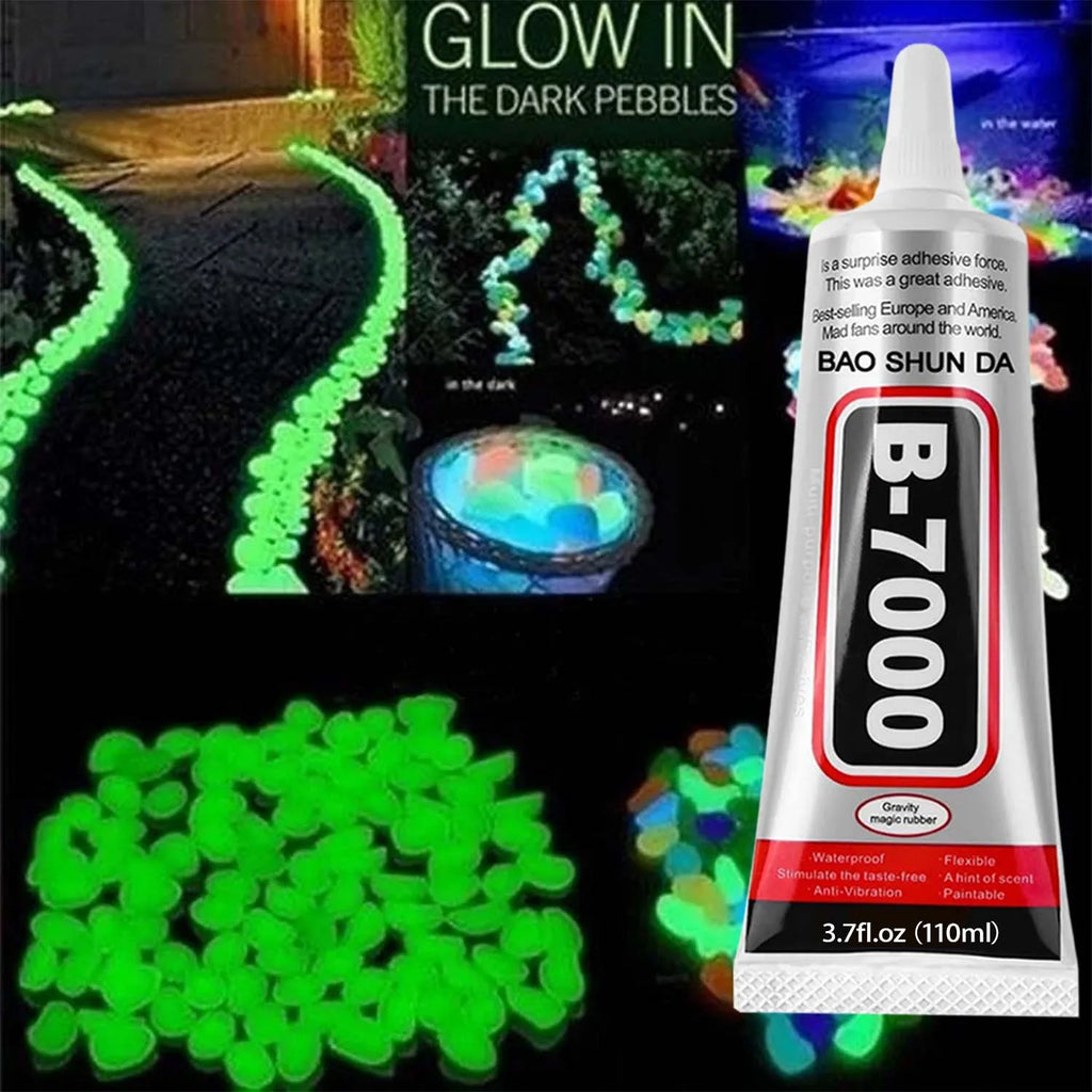 200PCS Luminous stone garden fish tank landscape glow-in-the-dark stone decoration artificial fluorescent color pebbles,Glue Kit