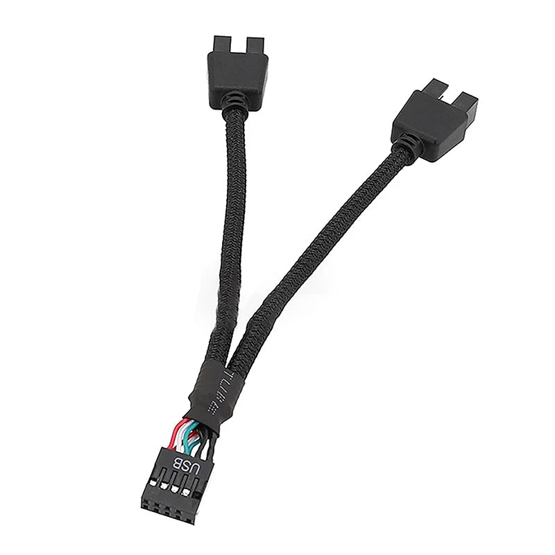 Motherboard USB2.0 9-pin To Dual 9-pin One-to-two 9PIN To Dual 9USB Shielded Wire Mesh Black And White