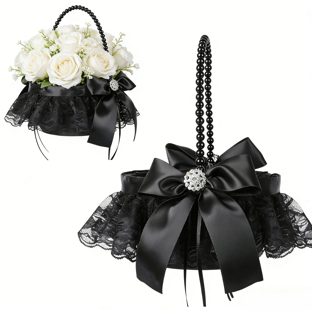2 Pcs Wedding Black Flower Basket Girl  Western Flower Basket for Anniversary, Bridesmaids and Flower Girls