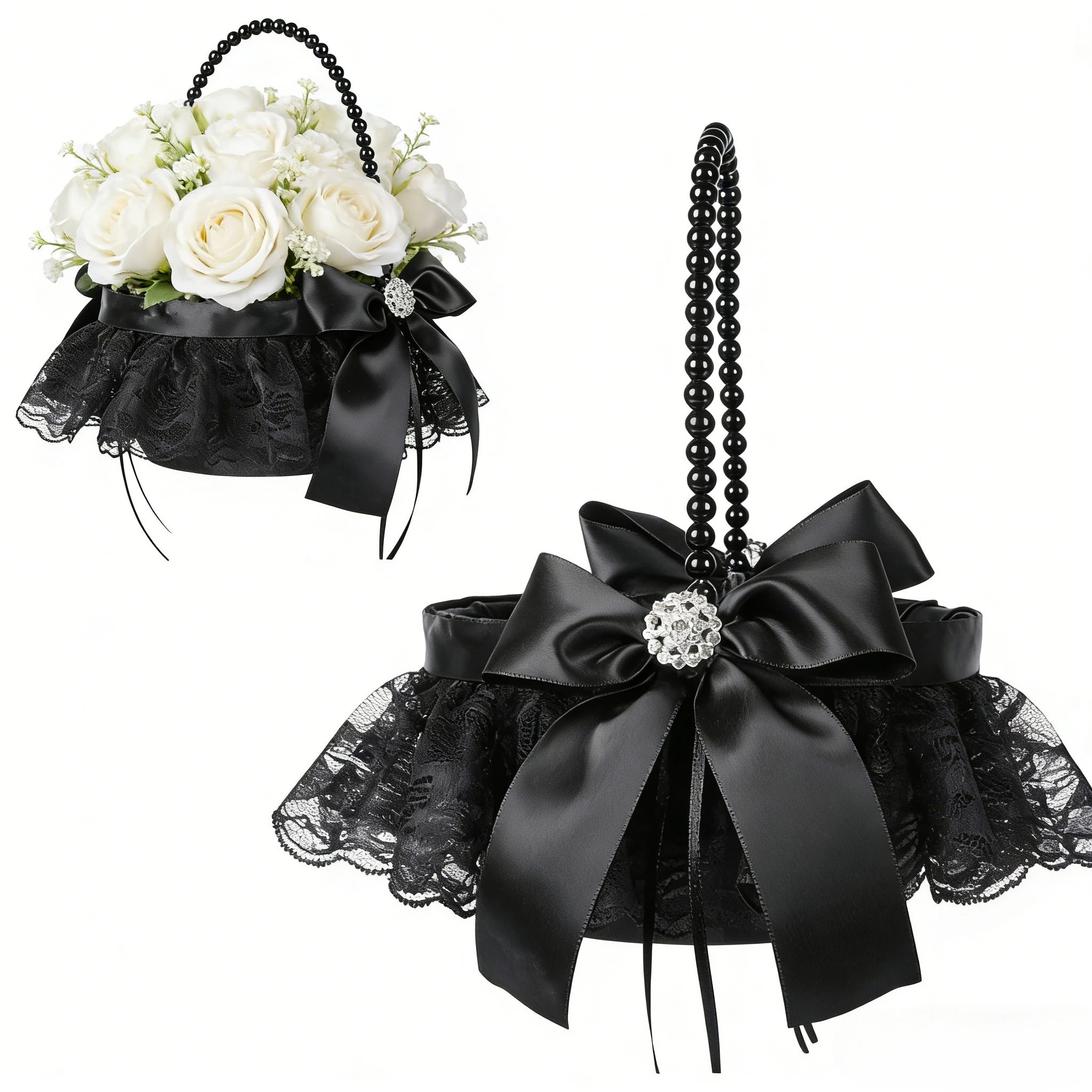 2 Pcs Wedding Black Flower Basket Girl  Western Flower Basket for Anniversary, Bridesmaids and Flower Girls