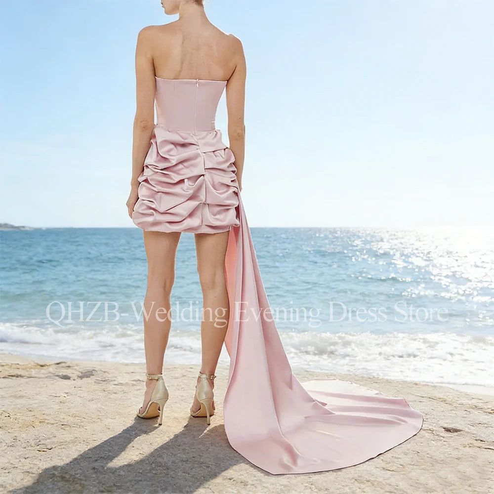 Customized Elegant Short Pink Party Dresses for Special Events Satin Strapless Backless Woman Birthday Prom Evening Dress 2026