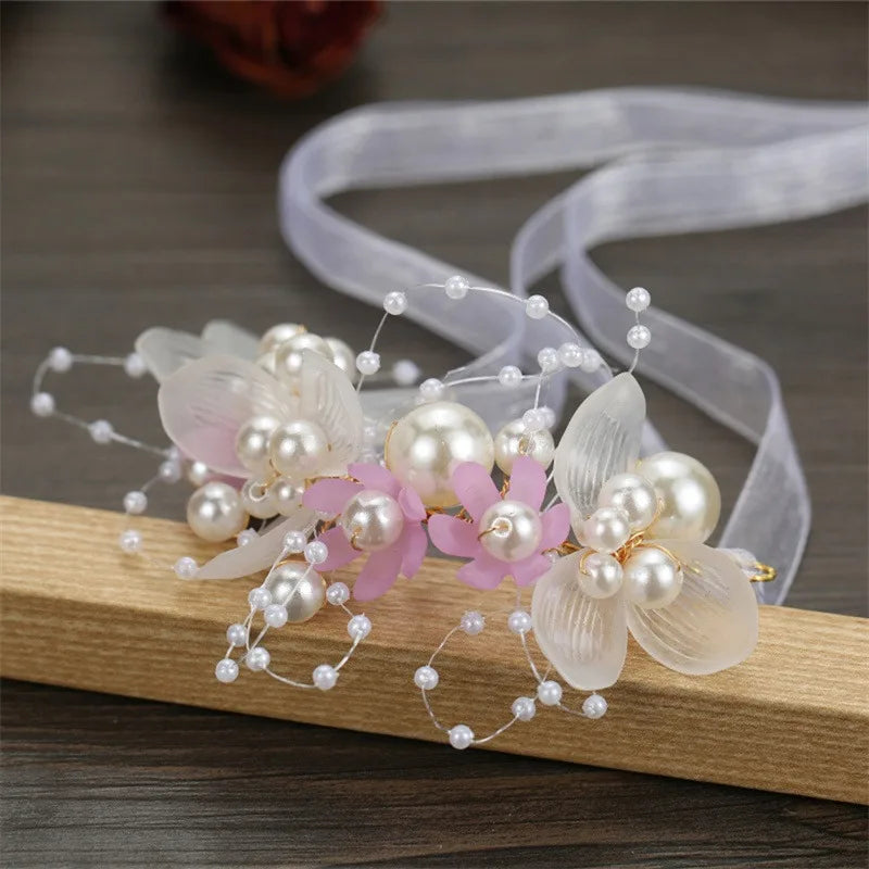 Wrist Flower Artificial Pearls Bridesmaid Children Hand Flower Marriage Beautiful Bride Wedding Bracelets Girls Romantic