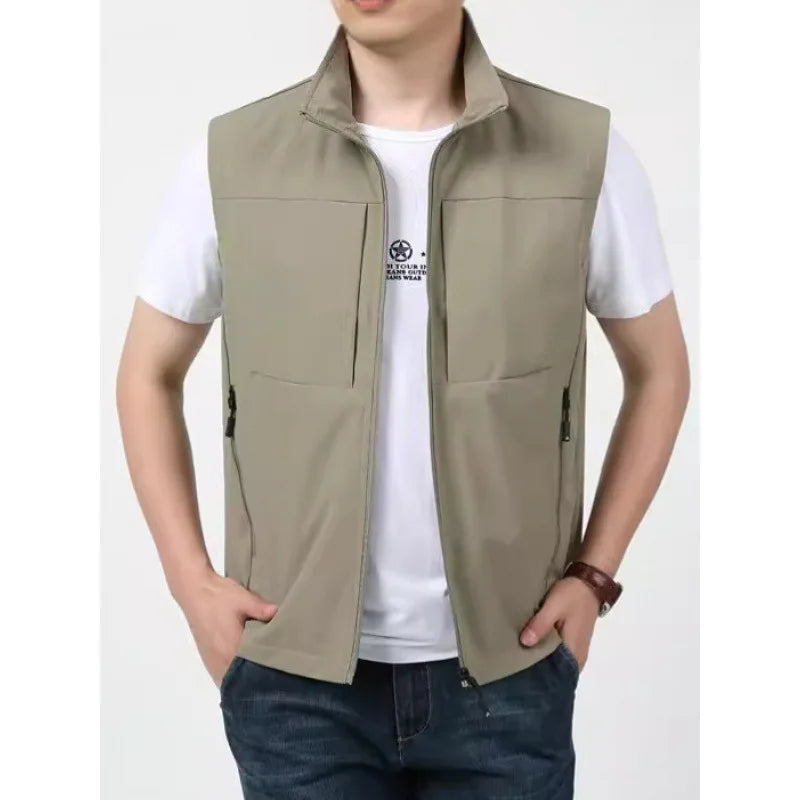 Spring Autumn Men's Jacket with Pockets for Casual Outdoor Use Quick-Drying, Multi-Pocketed Blazer Collared Shirt-style Men Coat