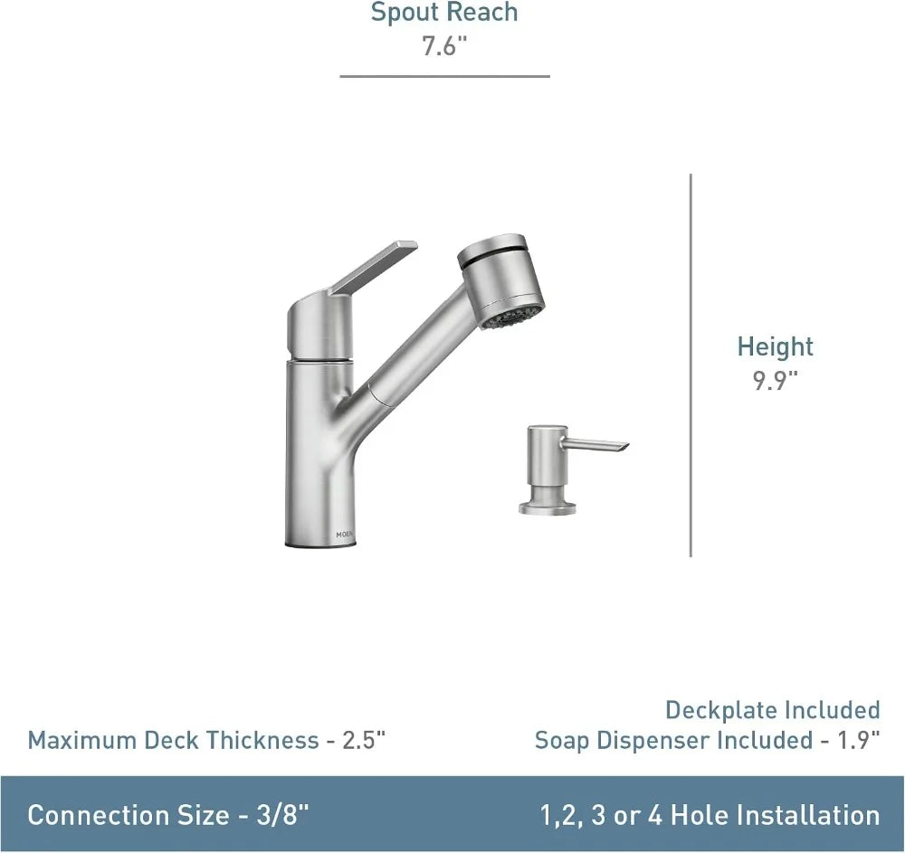Single-Handle Pull-Out Kitchen Faucet with Soap Dispenser, Power Clean, Spot Resistant