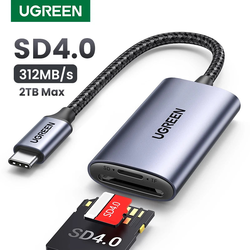 UGREEN Card Reader SD4.0 312MB/s USB-C to SD MicroSD TF Memory Card Adapter for Laptop PC OTG Phone iPhone MacBook Windows macOS