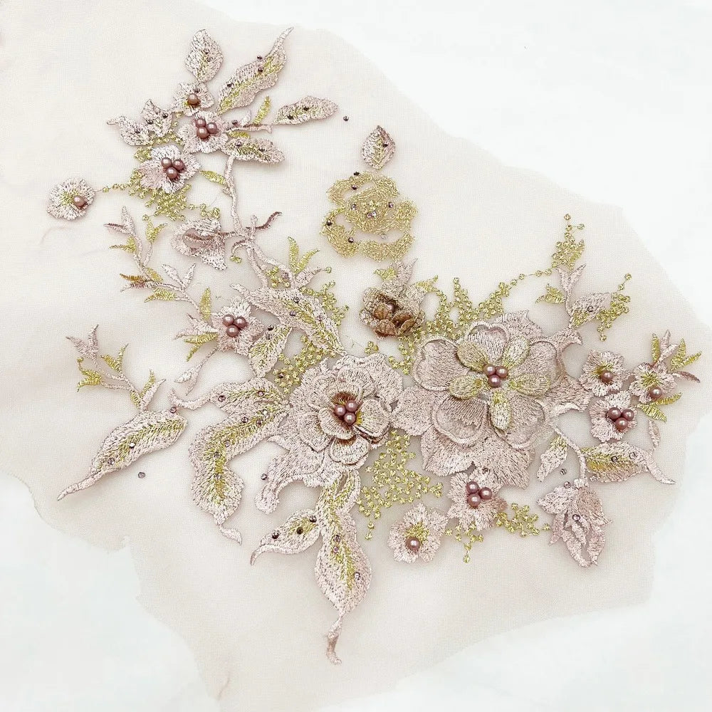 3D Flowers 3D Embroidered Patches Colorful Sequined Flower Lace Sewing On Patches Elegant Multi-functional Beaded Lace Applique