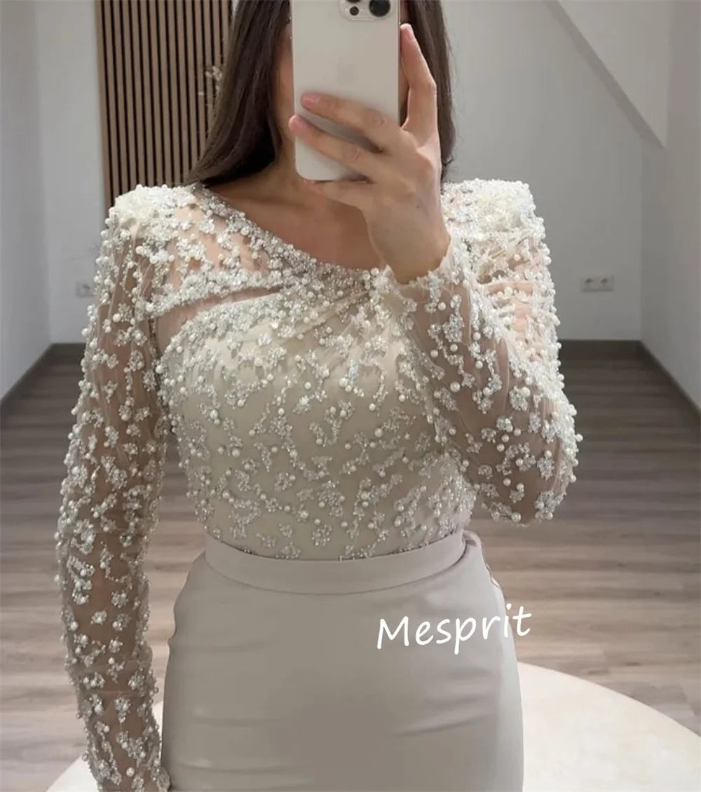 Customized Unisex Jersey Sequined Beading Column O-Neck Long Dresses Bespoke Occasion Dresses Formal