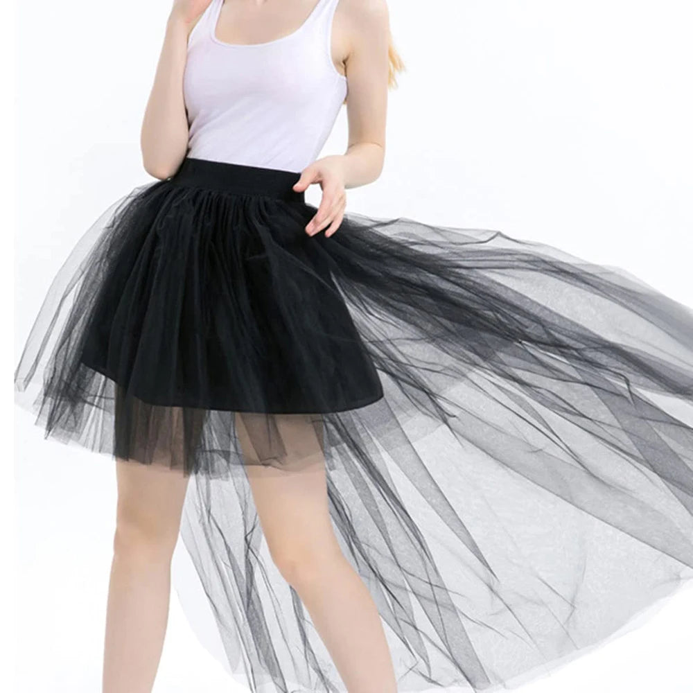 Women's High Low Tulle Skirt Black Swallowtail Gauze High Waist   Tutu Long Party Petticoat Casual Style Punk Goth Carnival