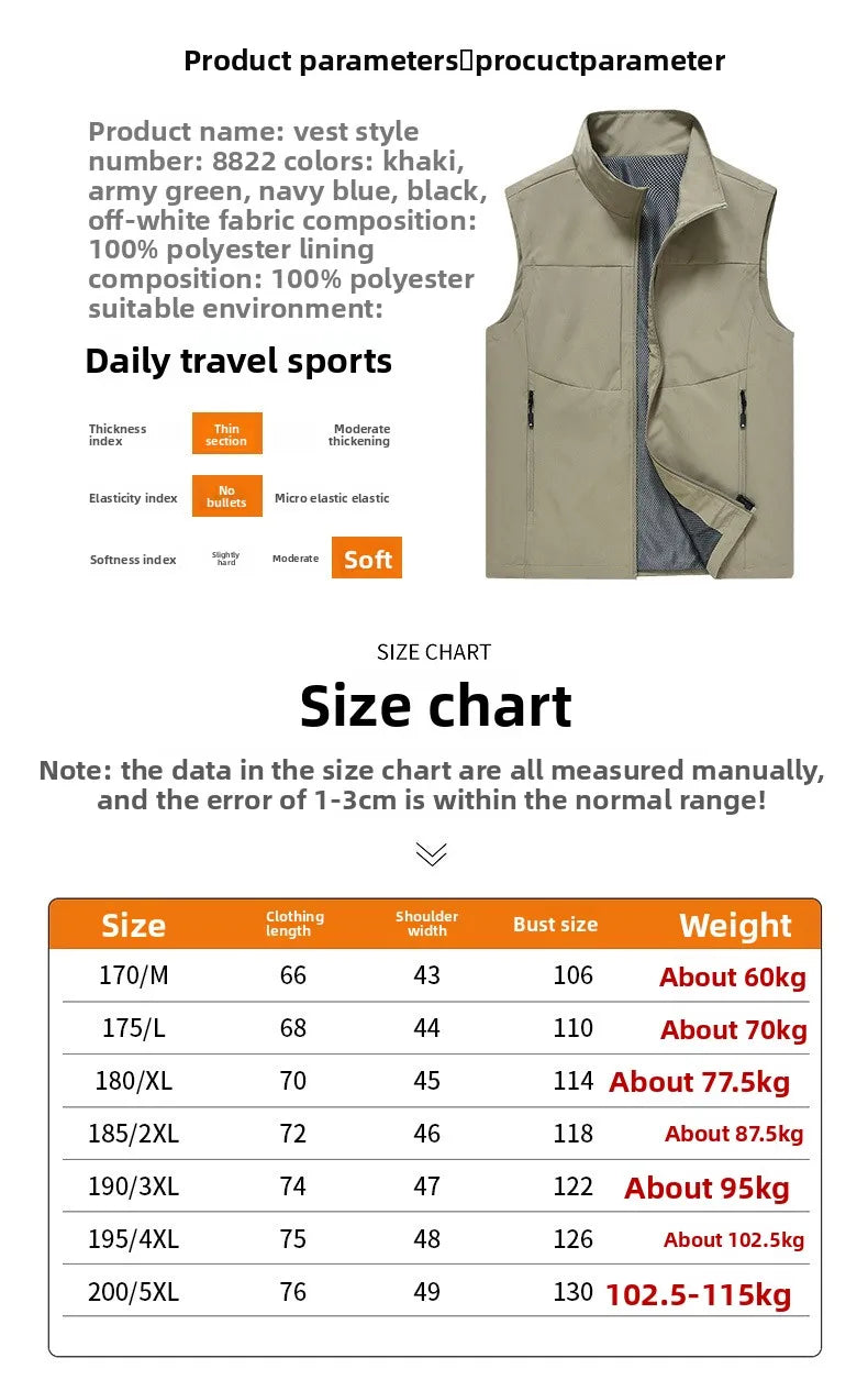 Spring Autumn Men's Jacket with Pockets for Casual Outdoor Use Quick-Drying, Multi-Pocketed Blazer Collared Shirt-style Men Coat