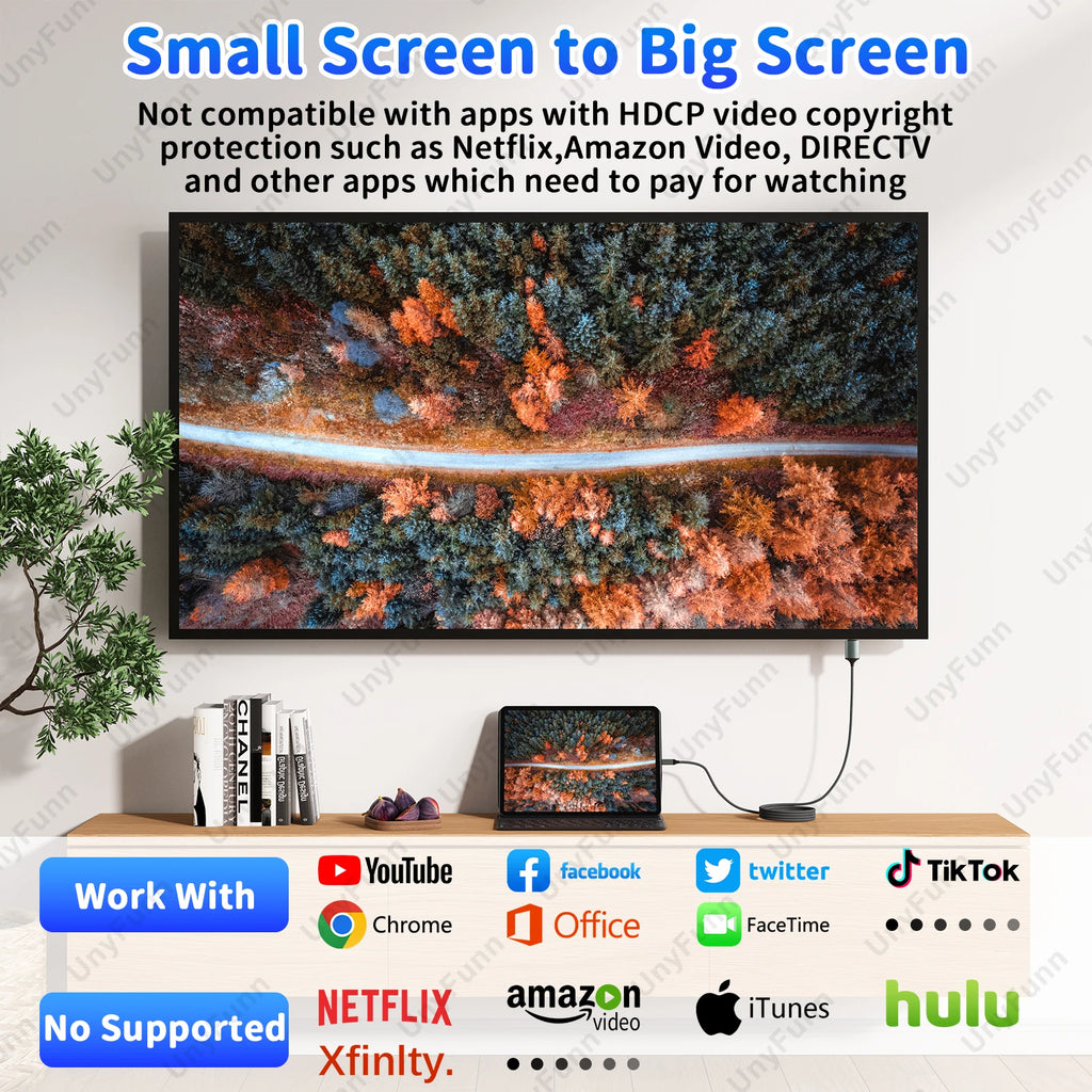 HDTV Cable for iPhone to TV, Lighting to HDTV Adapter Connector for iPhone14, 13, 12, 11 TV Output with 1080P HD Display 6.56FT
