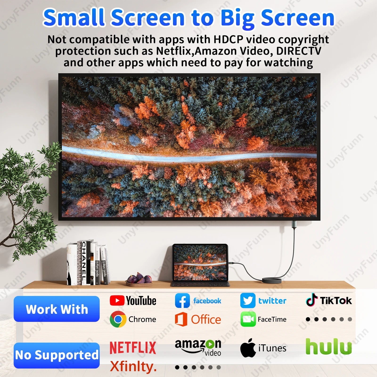 HDTV Cable for iPhone to TV, Lighting to HDTV Adapter Connector for iPhone14, 13, 12, 11 TV Output with 1080P HD Display 6.56FT