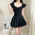 2026 New Women Skirted Swimdress Short Sleeve Tummy Control Swimsuit With Padding Slimming Hot Spring Bathing Suit