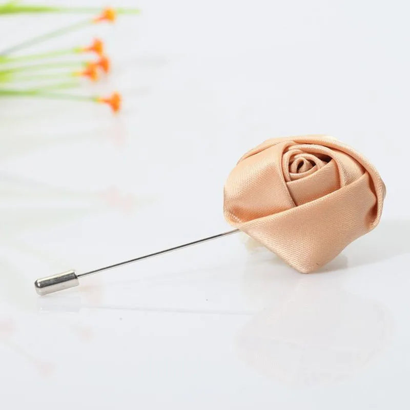 Men Boutonnieres for Wedding Groom Corsage Lapel Pins Ribbon Roses Flower Mensuit Buttonhole Brooch Marriage Accessories