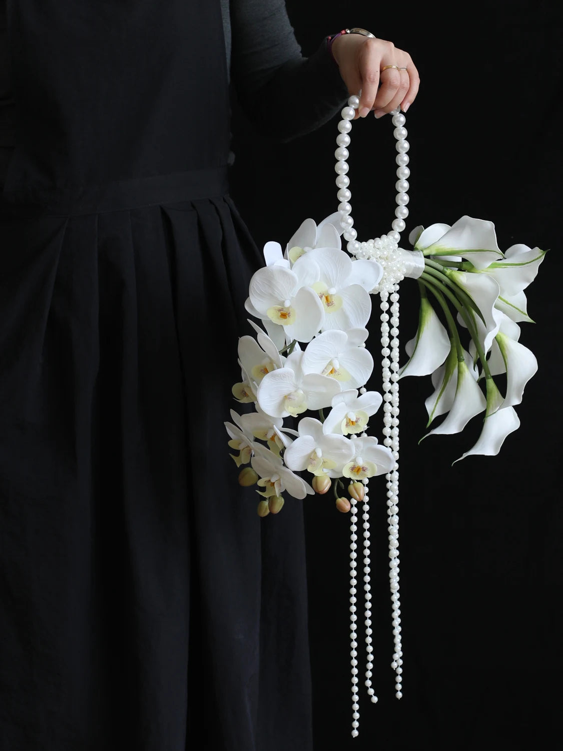 White  Orchid Pearl Bridal Bouquet Artificial Flower Handheld Wedding Photography Studio Props Fashion  Design