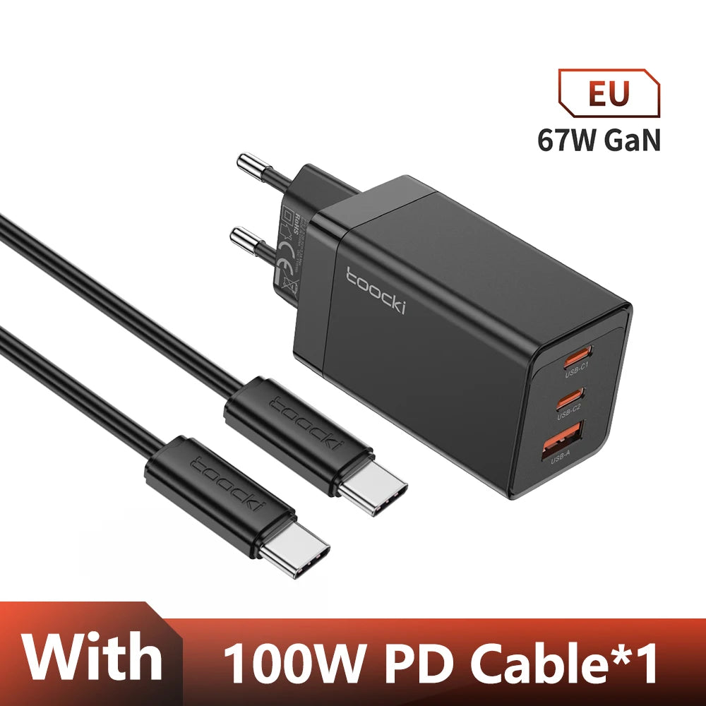 Toocki 67W GaN USB C Charger Quick Charge QC4.0 PD 3.0 Type C Charger For iPhone 14 13 12 Pro ipad Xiaomi Samsung Huawei Tablets