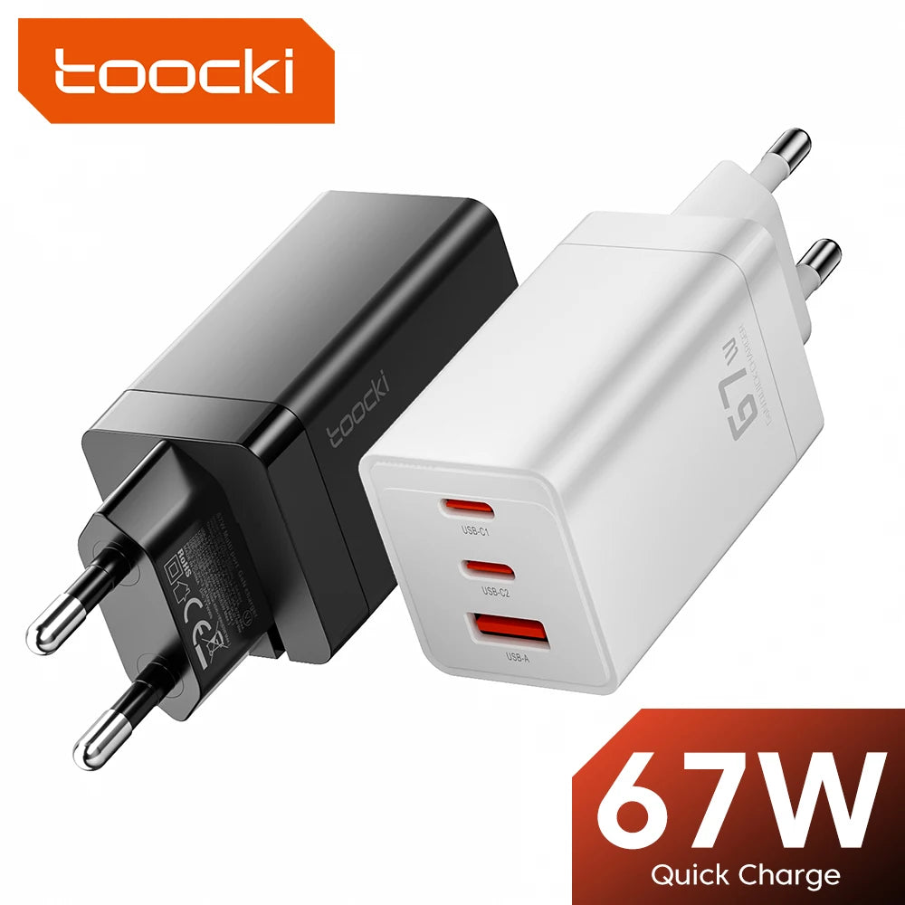 Toocki 67W GaN USB C Charger Quick Charge QC4.0 PD 3.0 Type C Charger For iPhone 14 13 12 Pro ipad Xiaomi Samsung Huawei Tablets