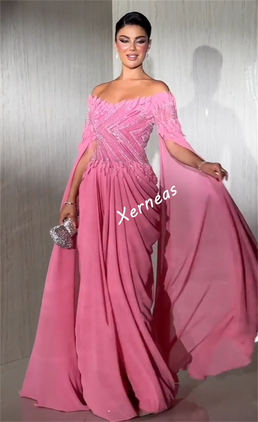 Customized Chiffon Sequined Applique Lace-up Off-the-shoulder Long Dresses Bespoke Occasion Women Luxury Evening Party Sparkle