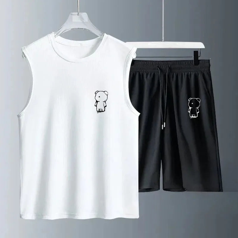 Men's Tank Top Sets 2026 Summer Quick drying seaside oversize beach Y2k tracksuits Breathable sports  running jogging set