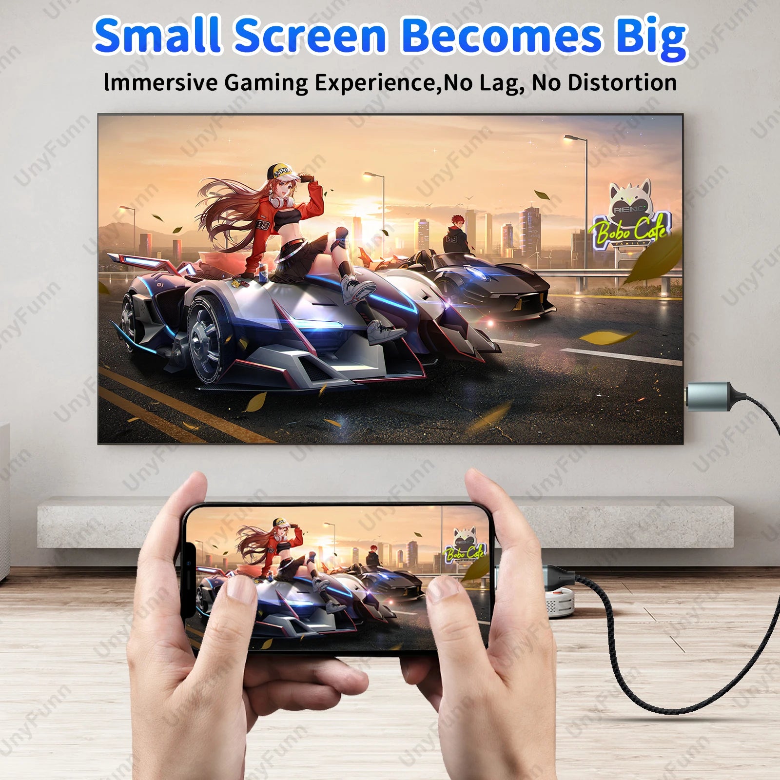 HDTV Cable for iPhone to TV, Lighting to HDTV Adapter Connector for iPhone14, 13, 12, 11 TV Output with 1080P HD Display 6.56FT