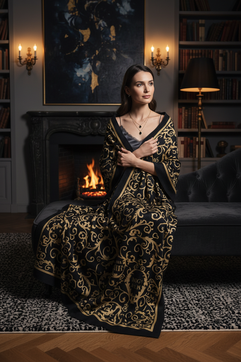 MIG & MIK STYLE Luxury Cashmere Throw Blanket – Black Gold Edition