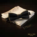 Luxury Wedding Bow Tie & Pocket Square Set – Black Gold Edition