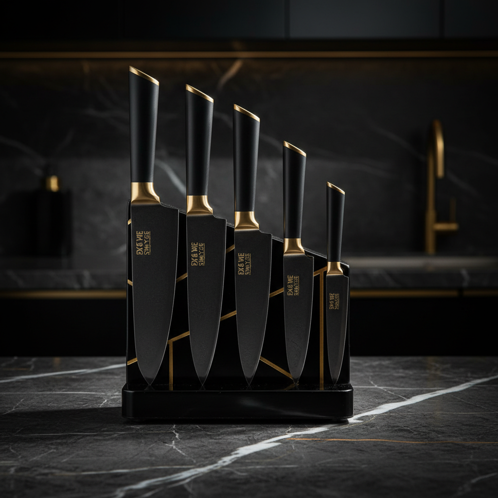 MIG & MIK STYLE Luxury Chef Knife Set – Black Gold Edition