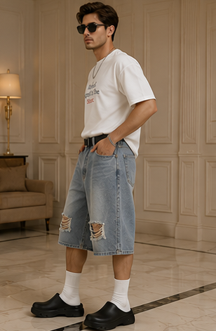 Retro Distressed Denim Jorts