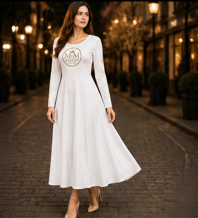 MIG & MIK STYLE Premium Long Sleeve Dress – White Gold Edition