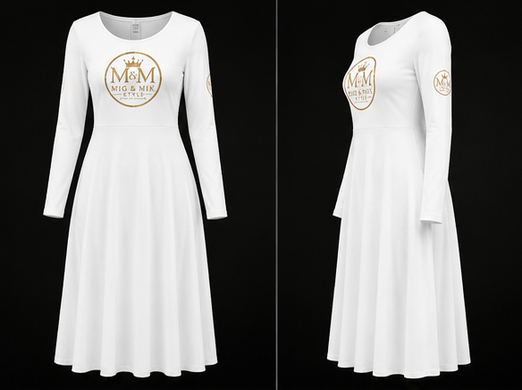 MIG & MIK STYLE Premium Long Sleeve Dress – White Gold Edition