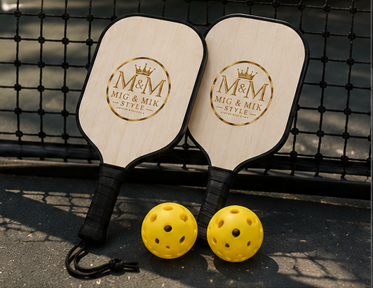 Pickleball Paddle Set — Personalized Wood Grain Pickleball Kit (2 Paddles + Balls)