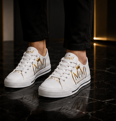 Low Top Sneakers — Elegant Gold Monogram "M&M" Canvas Shoes for Women