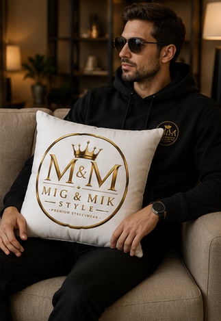 M&M Mig & Mik Gold Crown Decorative Pillowcase — Square Poly Canvas Throw Pillow Cover