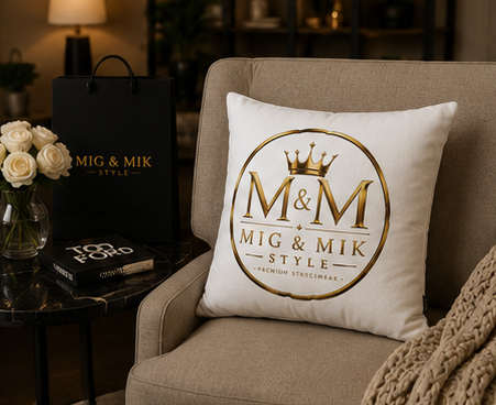 M&M Mig & Mik Gold Crown Decorative Pillowcase — Square Poly Canvas Throw Pillow Cover
