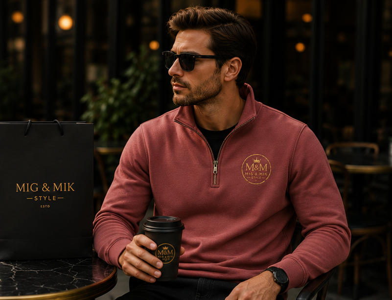 Quarter-Zip Sweatshirt — Gold Crown Logo Crewneck (Emblem Front & Back)