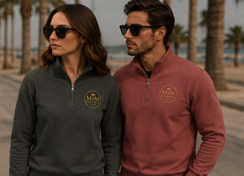Quarter-Zip Sweatshirt — Gold Crown Logo Crewneck (Emblem Front & Back)