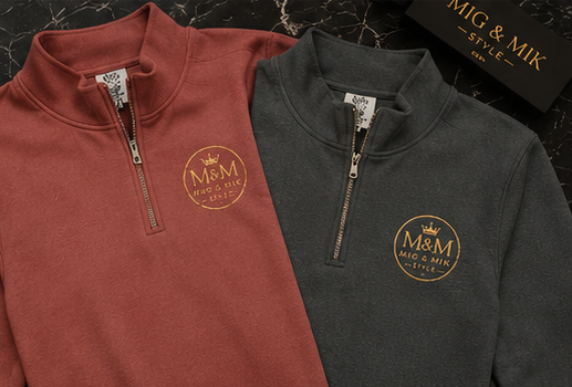 Quarter-Zip Sweatshirt — Gold Crown Logo Crewneck (Emblem Front & Back)